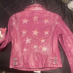 Elegant Women's Mauve Leather Jacket with stars